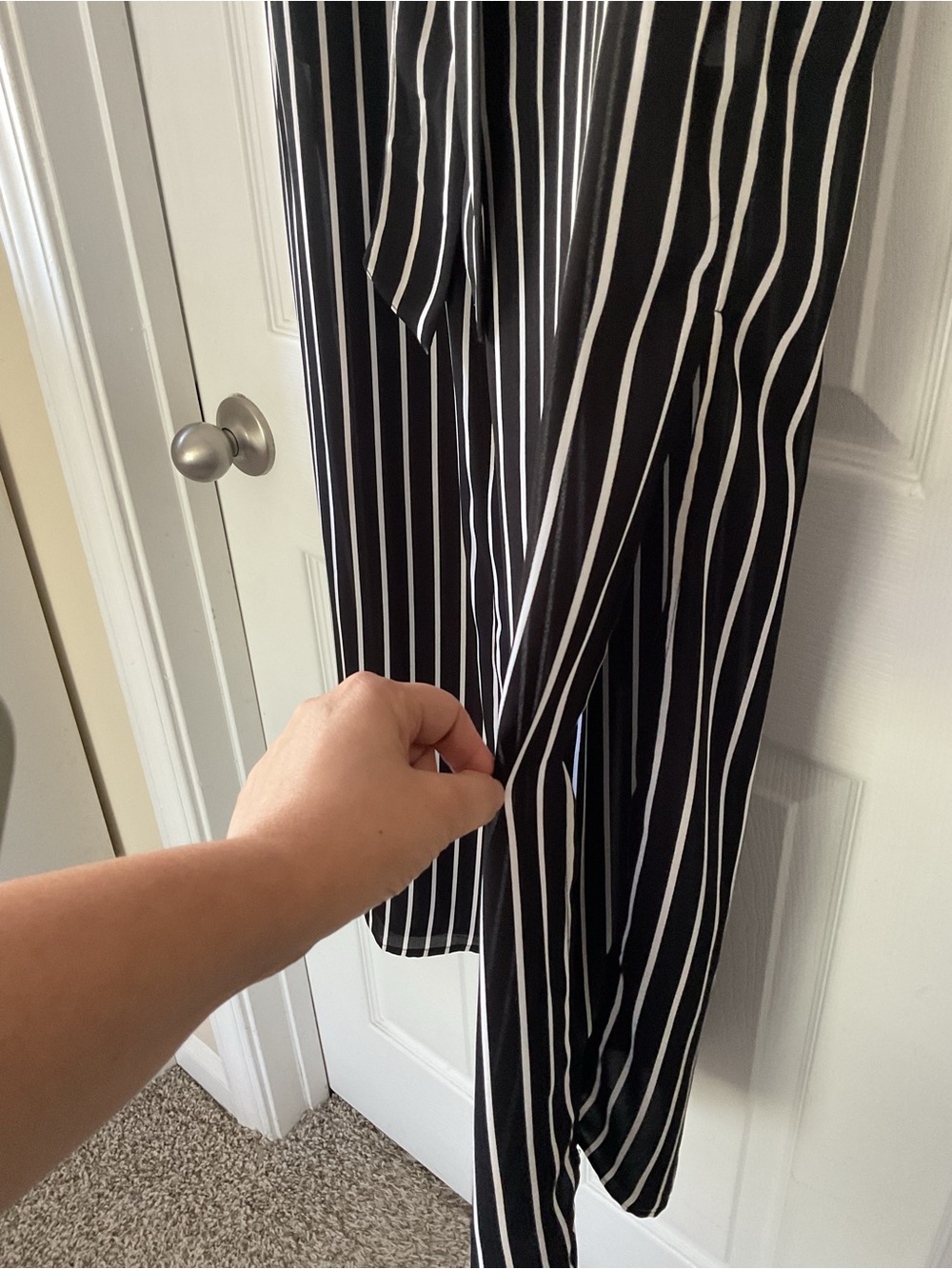 Analili Black White Striped Paperbag Waist Wide Leg Pants M - Picture 4 of 13